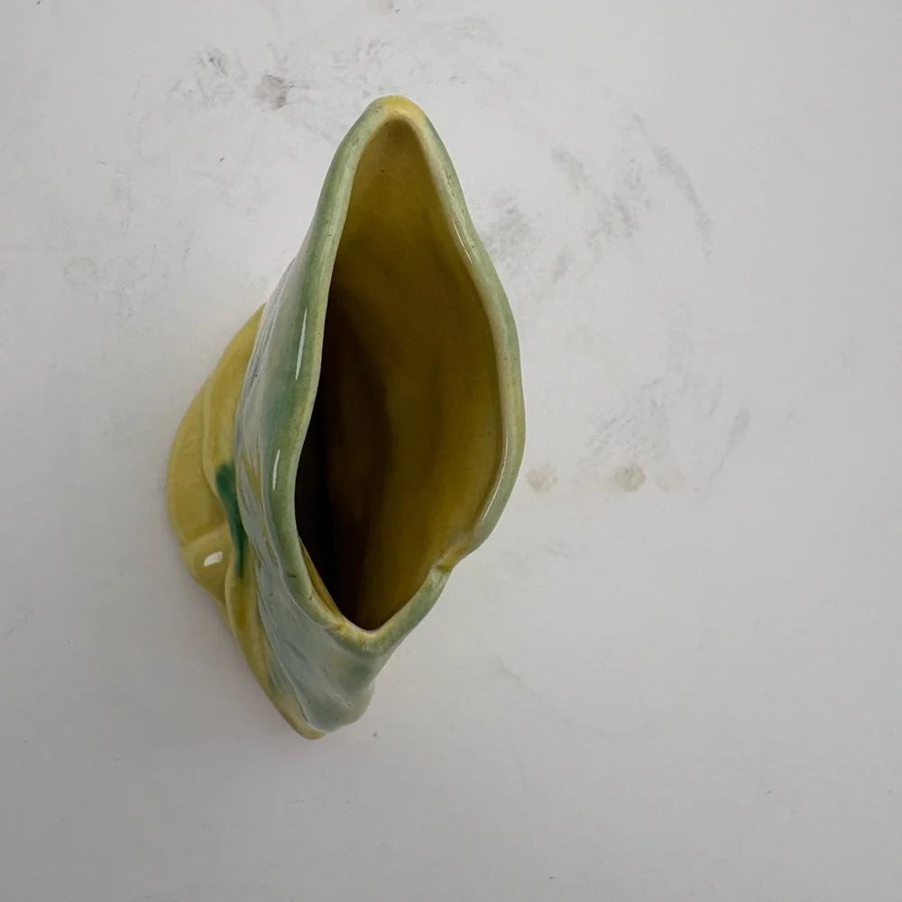 Mid-Century Modern Handcrafted Green and Yellow Leaf Vase